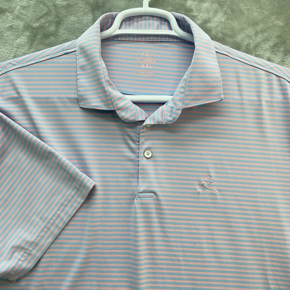 Rhoback Shirt Men's size 2XL Performance Polo Stripe casual stretch flex Golf